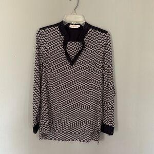 Tory Burch Silk Stretch Velda Navy Cream Diamond Tunic Size 6